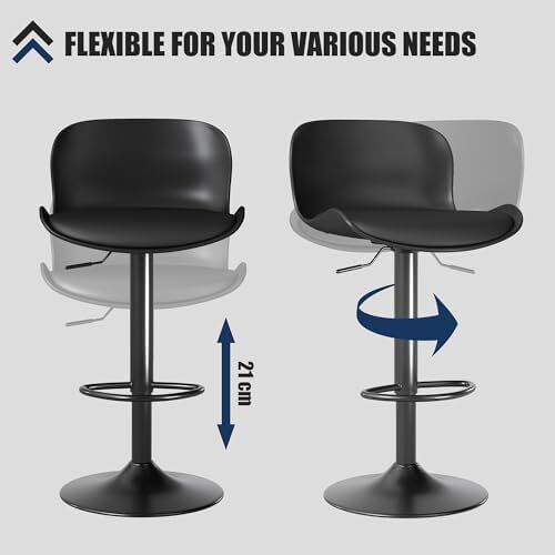 Bar stool Set of 2, 360 swivel chair, height-adjustable, Barstool with backrest and footrest, imitation leather 120kg kitchen stool, Barstools for Kitchen, Dining room, Bar, Black