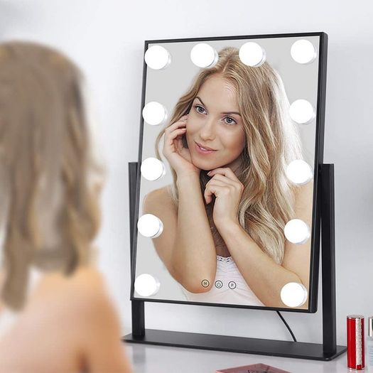 Hollywood Makeup Mirror with Lights, Vanity Mirror with 12 LED Bulbs, 3 Color Modes, 13.9 x18.5 inch, 360 Rotating Light Up Dressing Table Mirror for Tabletop Black