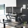 107cm Height Adjustable Stand Up Desk Converter V Series Quick Sit to Tabletop Dual Monitor Riser Workstation Black DESK-V000VL Image 6
