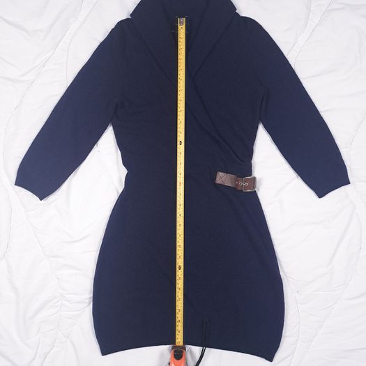 Massimo Dutti Navy Blue Shawl Collar Belted Sweater Knit Wool Cashmere Dress Size M