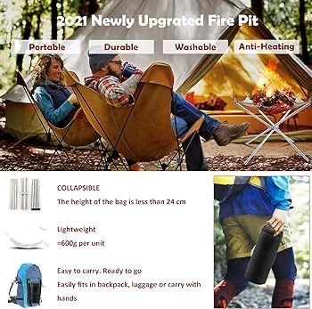 NEW SALE | Portable Fire Pit for Camping, Outdoor Folding Firepit Fireplace with Heat Resistant Gloves & Carrying Bag