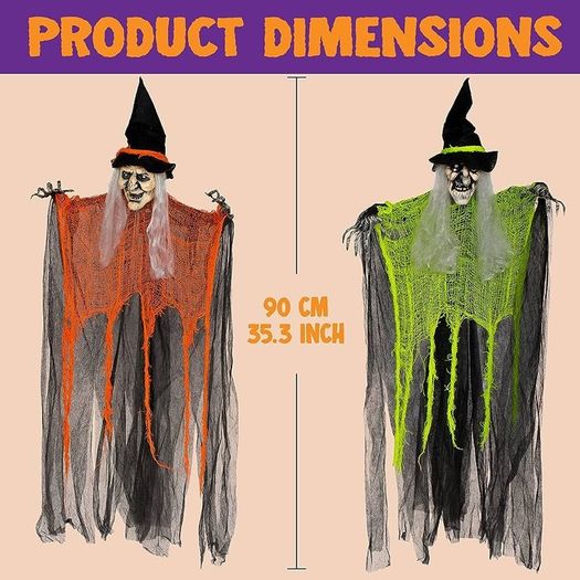 3 Pack 35.3inch Hanging Witch with Bendable Arms, Halloween Indoor and Outdoor Decorations