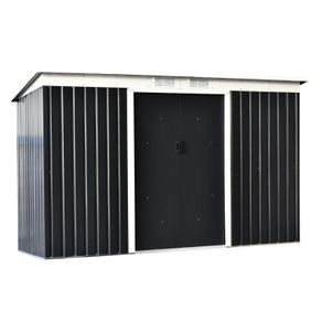 9ft x 4.25ft Corrugated Garden Metal Storage Shed Outdoor Equipment Tool Box with Foundation Ventilation & Doors Dark Grey FREE SHIPPING