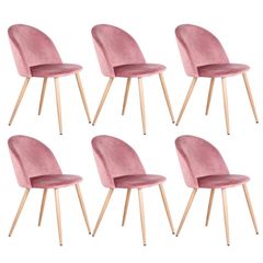6 Dining Chairs With Soft Velvet And Metal Legs Accent Leisure Chairs for Kitchen Dining Room Living Room Pink