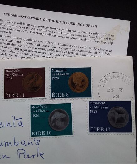 Ireland Stamps : The 50th Anniversary of The Irish Currency of 1928 , First Day Cover - 1978