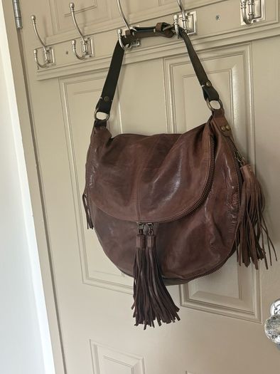 All saints distressed genuine leather Spitalfields multi tassel adjustable bag