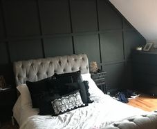Grey upholstered bed