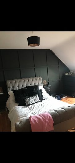 Grey upholstered bed