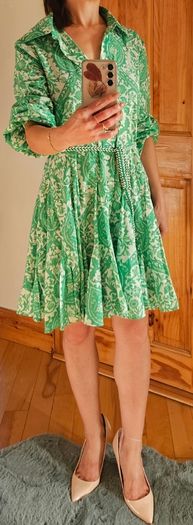 ZARA Green Paisley Floral Print Mini Shirt Dress XS