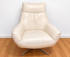 Comfortable Cream Genuine Leather Swivel Recliner Armchair