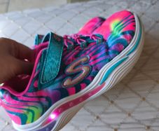 Girls light up rainbow shoes Skechers trainers uk 1.5 eur 34