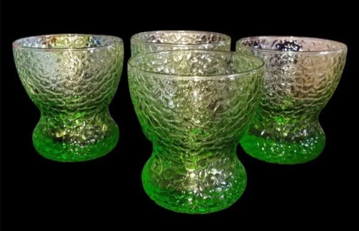 Vintage Harrods Green Textured Glass Bowls/Glasses
