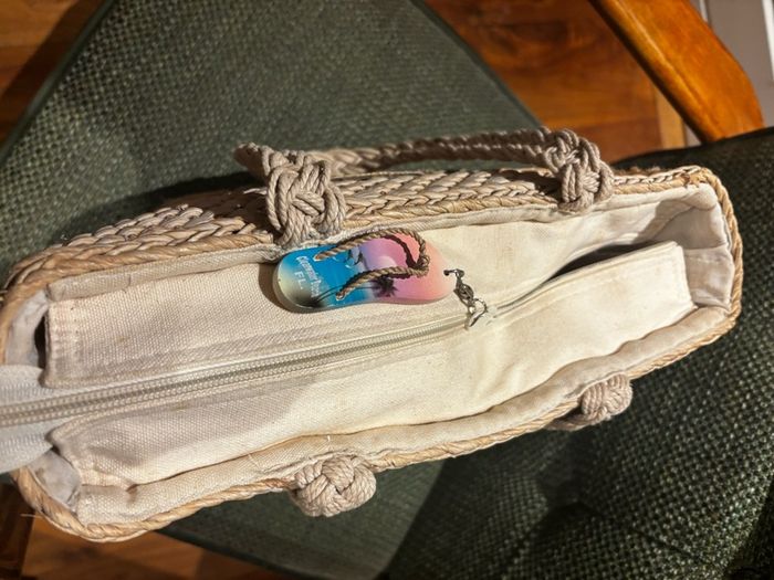 Capelli Straworld Straw Art Bag - Embellished with Shells, Beach Material, Flip Floos etc - see photos