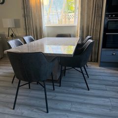 Large Marble Dining Table 180cm Single Pedestal Base plus 6 chairs