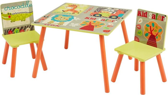 Wooden Table and Chairs Set, Engineered Wood, Multicoloured, 44 H x 60cm W x 60 D