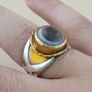 Vintage Sulemani Natural Eye Agate Bead Ring Brass & Silver Inlay Design Image 8