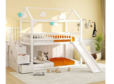 Children Bunk Bed with slide and storage