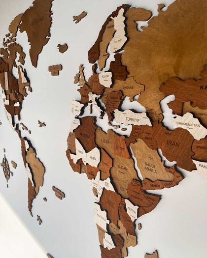 3D Classic Wooden World Map with Country Borders Country Names Capital Names US and Canada Borders and Names 3D Map Effect