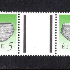1990-91 Ireland 5p Dunamase Food Vessel Definitive Stamp Treasures Series of Ireland Gutter Pair Mint Never Hinged (MNH)
