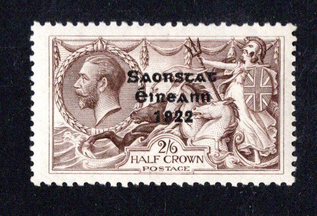 1922-3 Ireland 2s6d Thom Saorstat 3-line overprint with Accent missing of a of Saorstat mint hinged.