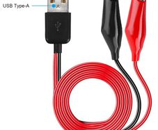 Alligator Clip to USB, Crocodile Clamps to USB Type-A Male Connector Cable Copper Test Leads for Testing Circuit Power Supply