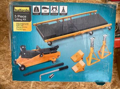 Halfords 5 Piece Lifting Kit, Trolley Jack, Axle Stand