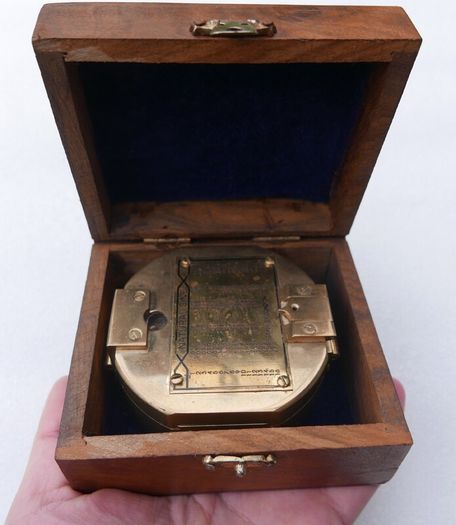 Vintage Stanley London Brunton  Brass Nautical Compass with Wooden Box