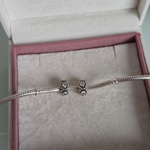 Pandora spacers charms cz sparkly clear set of two perfect condition fully hallmarked