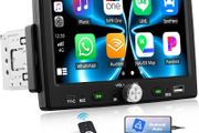 Single Din Car Stereo with Apple CarPlay Android Auto, 7 inch HD Touchscreen 1 Din Car Radio with Bluetooth 5.0, Mirror Link, FM, EQ, Type-C/USB Input, Remote Control