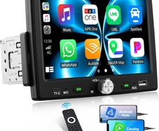 Single Din Car Stereo with Apple CarPlay Android Auto, 7 inch HD Touchscreen 1 Din Car Radio with Bluetooth 5.0, Mirror Link, FM, EQ, Type-C/USB Input, Remote Control