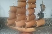 Vintage Cattle Horn Model Sailing Ship