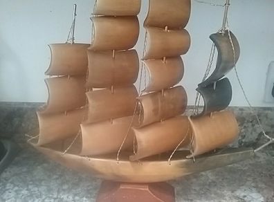 Vintage Cattle Horn Model Sailing Ship