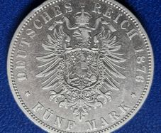 Germany A 1876 Prussia 5 Mark - William I Silver coin