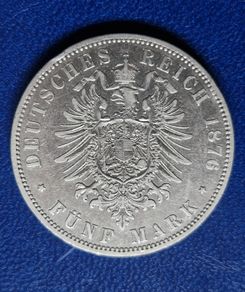 Germany A 1876 Prussia 5 Mark - William I Silver coin