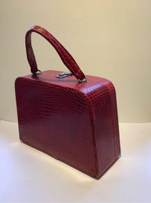 Vintage Red Mid Century 1960s Travel Make Up Vanity Case Handbag
