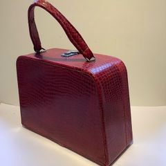Vintage Red Mid Century 1960s Travel Make Up Vanity Case Handbag