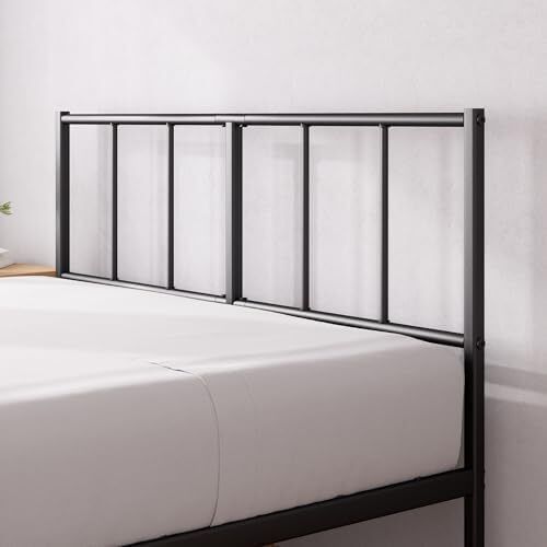 Double Bed Frame with Headboard - 4ft6 (135 x 190 cm) - 14'' Height - Metal Bed Base with Steel Slat Support - Storage Space Underneath - Modern Design - Easy Assembly - Black