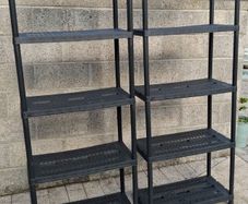 Two 5 Tier plastic shelving units, black plastic