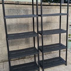 Two 5 Tier plastic shelving units, black plastic