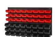 Wall Mounted Storage Bins, 48-Bin Parts Rack Organizer Garage Plastic Shop Tool with Wall Panels, Tool Organizer for Nuts, Bolts, Screws, Nails, Beads, Buttons, Other Small Parts, Black and Red