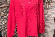 Vintage red blouse with embroidered detail uk 16