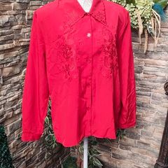 Vintage red blouse with embroidered detail uk 16