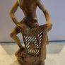 VINTAGE Fisherman with fish / Handmade wooden statue / Indonesian wood Image 6
