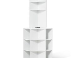 64" Tall Corner Storage Cabinet, 6 Tiers Wooden Storage Cabinet with USB Ports and Outlets & Adjustable Shelves, Freestanding Corner Cabinet for Living Room