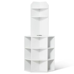 64" Tall Corner Storage Cabinet, 6 Tiers Wooden Storage Cabinet with USB Ports and Outlets & Adjustable Shelves, Freestanding Corner Cabinet for Living Room