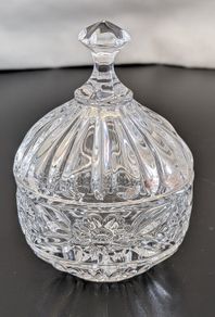 Vintage Cut Glass Lidded Bonbon Trinket Candy Dish Floral 10cm