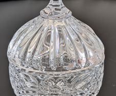 Vintage Cut Glass Lidded Bonbon Trinket Candy Dish Floral 10cm