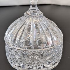 Vintage Cut Glass Lidded Bonbon Trinket Candy Dish Floral 10cm
