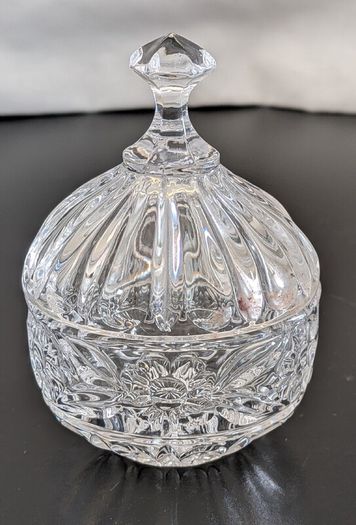 Vintage Cut Glass Lidded Bonbon Trinket Candy Dish Floral 10cm