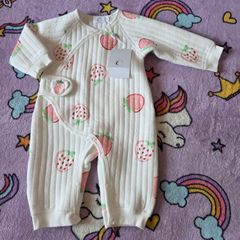 6-9m, With Tags Cozy Crew Club Strawberry Quilted Wrap Style Romper/ Pramsuit